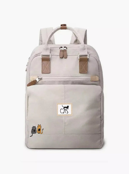 Biggdesign Cat Printed Anti-Theft Laptop Backpack with Luggage Sleeve - White - 15 Inch - TIMESQURE