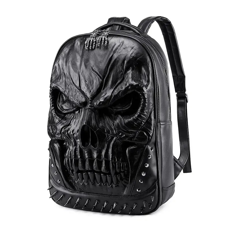 Thick Leather Casual Travel Bag With 3D Skull Design-timesqure