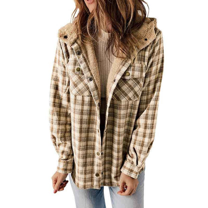 Winter New Casual Plaid Hooded Coat Woman - TIMESQURE