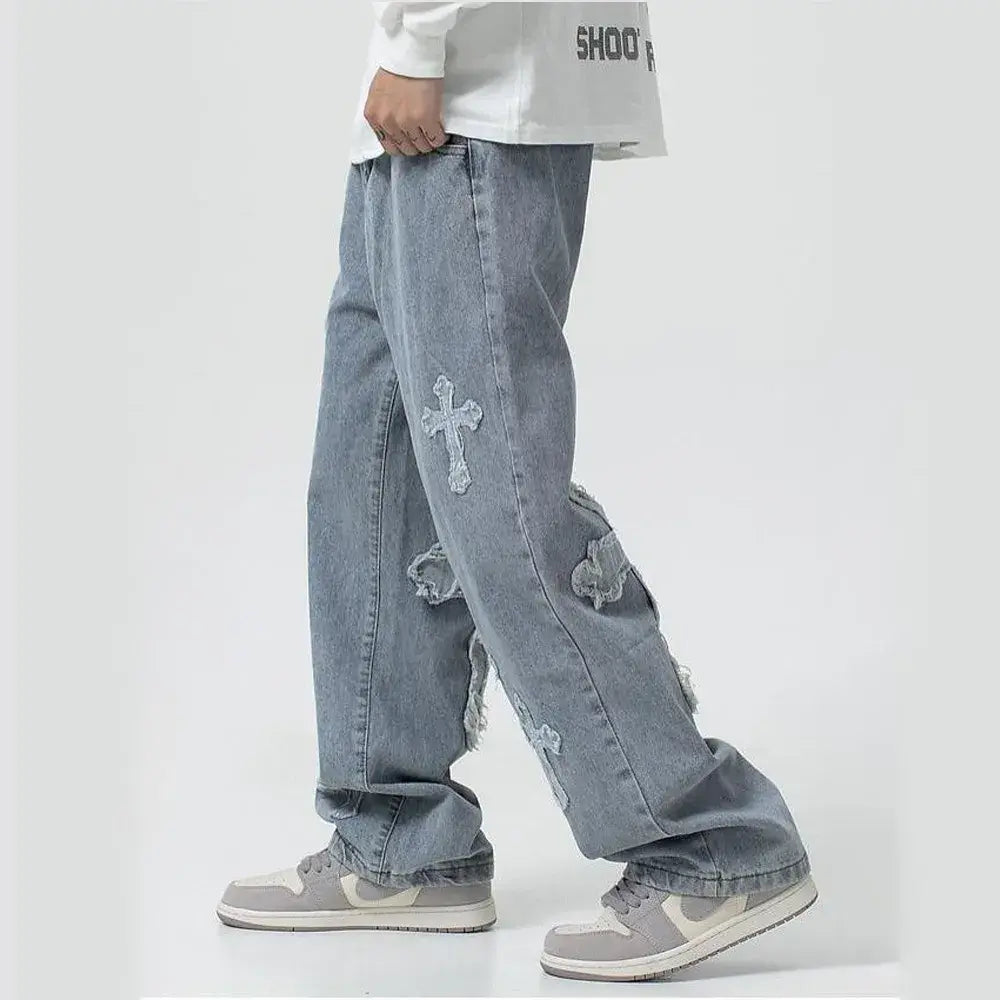 Cross Denim Pants - TIMESQURE