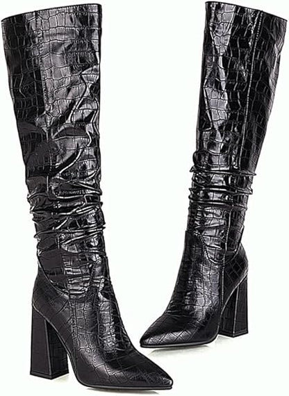 Crocodile pattern knee high boots for women - TIMESQURE