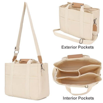 "Trendy Multi-Pocket Canvas Tote Bag – Stylish & Spacious"