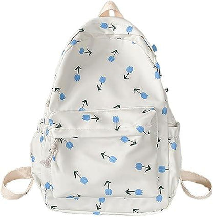 Cute Flowers Floral White Travel Backpack - TIMESQURE