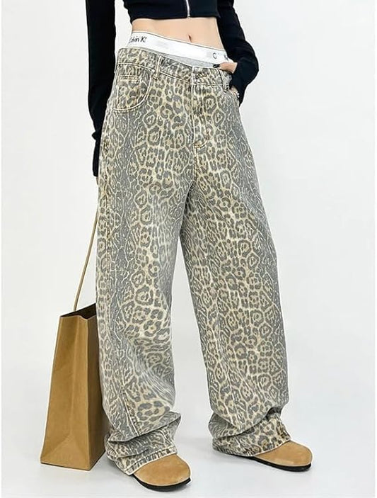 American-YELLOOP Leopard Print Jeans - TIMESQURE