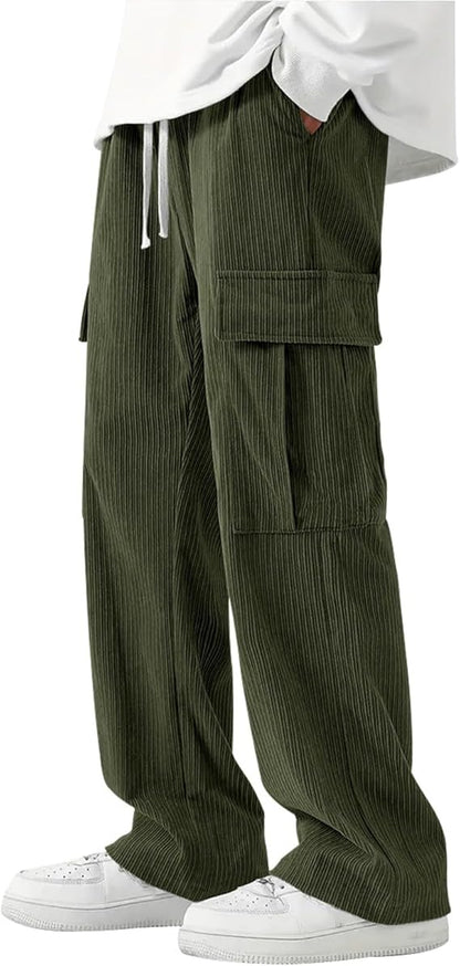 Men's Drawstring Waist Flap Pocket Side Cargo Pants - TIMESQURE