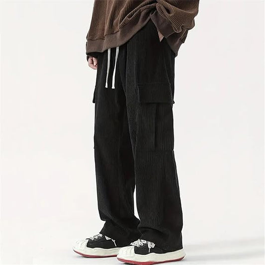 Men's Drawstring Waist Flap Pocket Side Cargo Pants - TIMESQURE