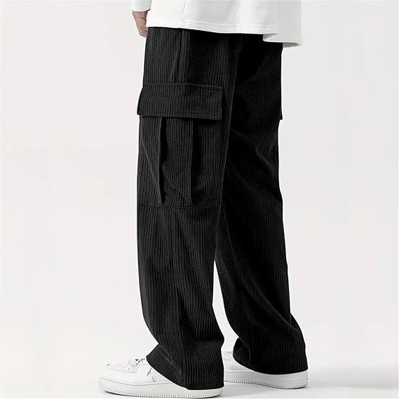 Men's Drawstring Waist Flap Pocket Side Cargo Pants - TIMESQURE