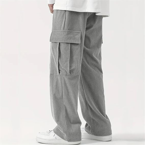 Men's Drawstring Waist Flap Pocket Side Cargo Pants - TIMESQURE