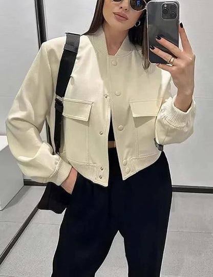 Megfie Womens Cropped Bomber Jacket - TIMESQURE