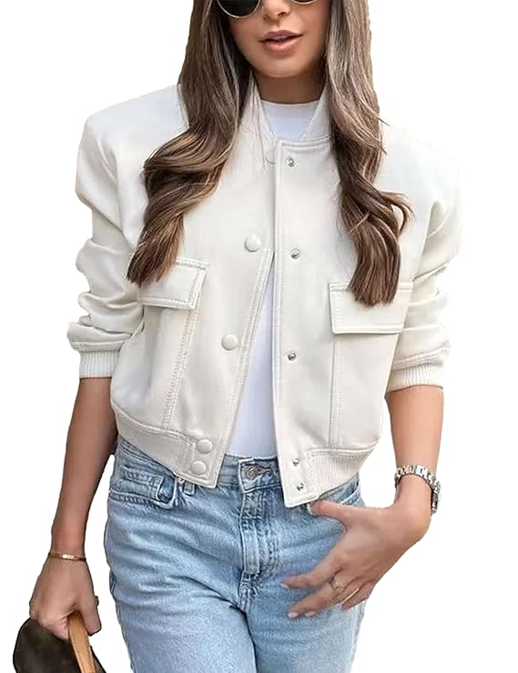 Megfie Womens Cropped Bomber Jacket - TIMESQURE