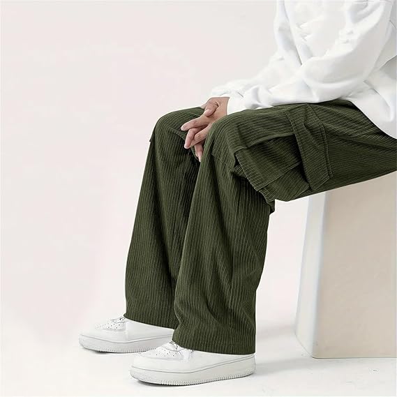 Men's Drawstring Waist Flap Pocket Side Cargo Pants - TIMESQURE