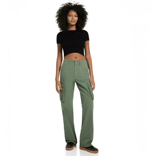 Urban Classics Ladies High Waist Wide Leg Twill Cargo Pants - TIMESQURE