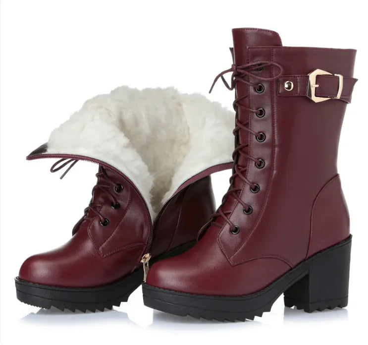 Women's Cotton-Lined Leather Martin Boots - TIMESQURE