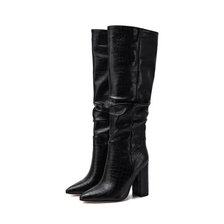 Crocodile pattern knee high boots for women - TIMESQURE