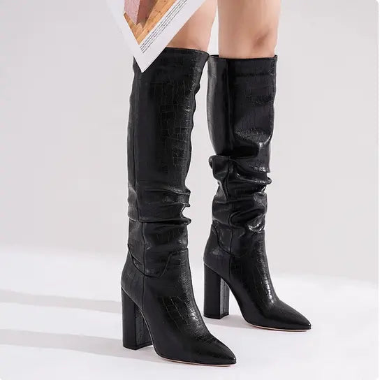 Crocodile pattern knee high boots for women - TIMESQURE