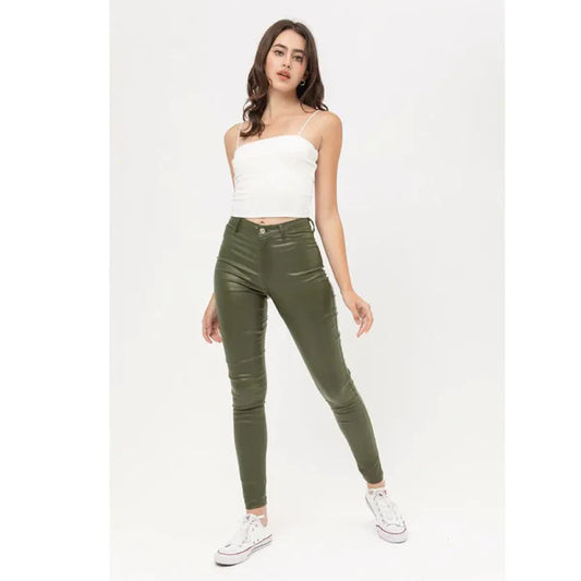 Leather Look High Waisted Skinny Pants - TIMESQURE