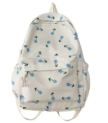 Floral White School Backpack - TIMESQURE