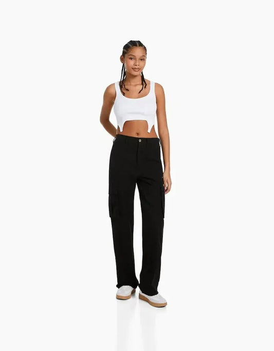 Urban Classics Ladies High Waist Wide Leg Twill Cargo Pants - TIMESQURE