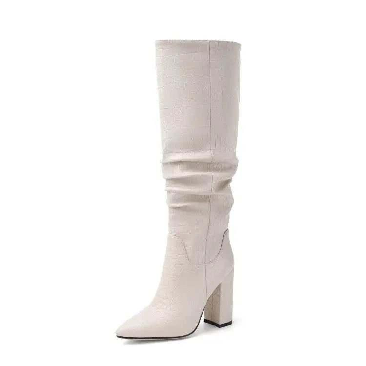 Crocodile pattern knee high boots for women - TIMESQURE