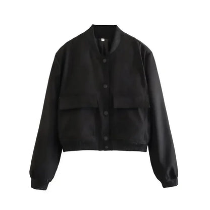 Megfie Womens Cropped Bomber Jacket - TIMESQURE