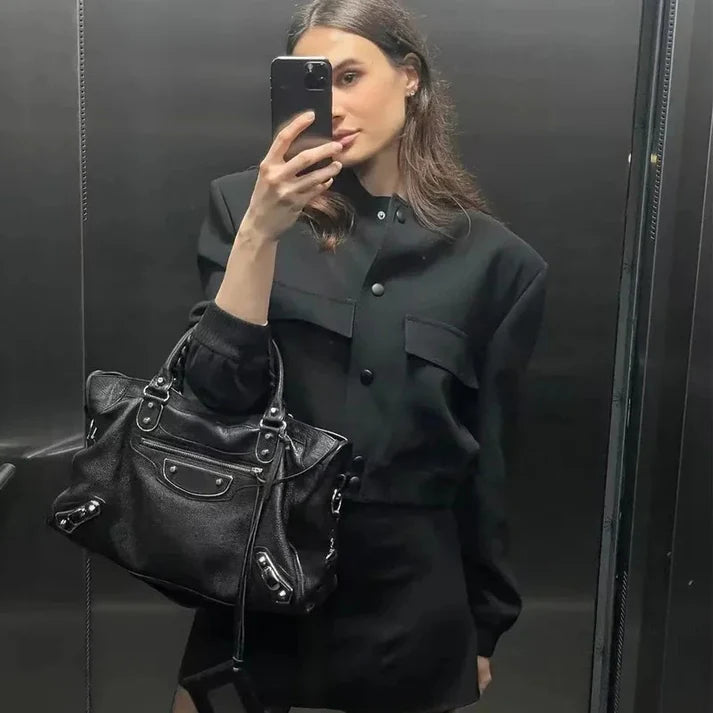 Megfie Womens Cropped Bomber Jacket - TIMESQURE