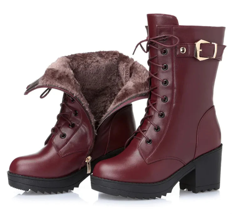 Women's Cotton-Lined Leather Martin Boots - TIMESQURE