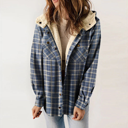 Winter New Casual Plaid Hooded Coat Woman - TIMESQURE