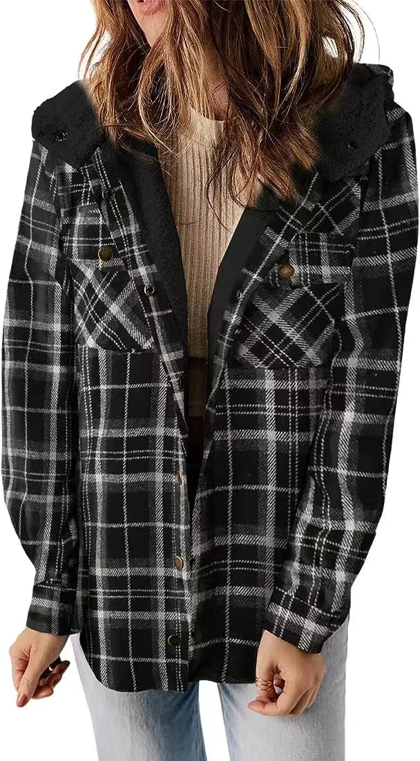 Winter New Casual Plaid Hooded Coat Woman - TIMESQURE