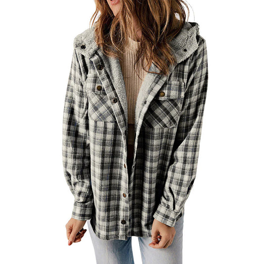 Winter New Casual Plaid Hooded Coat Woman - TIMESQURE