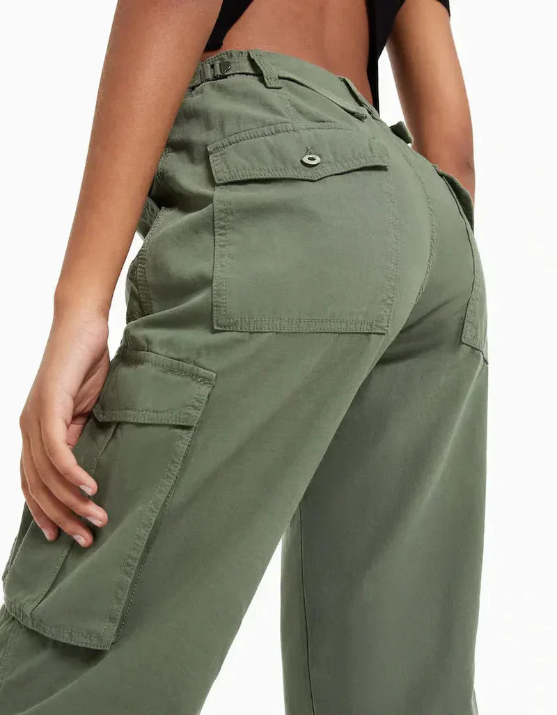 Urban Classics Ladies High Waist Wide Leg Twill Cargo Pants - TIMESQURE