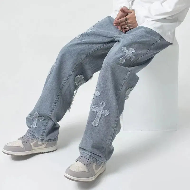 Cross Denim Pants - TIMESQURE