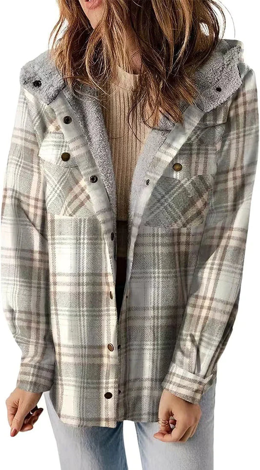 Winter New Casual Plaid Hooded Coat Woman - TIMESQURE