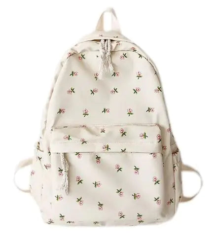 Floral White School Backpack - TIMESQURE