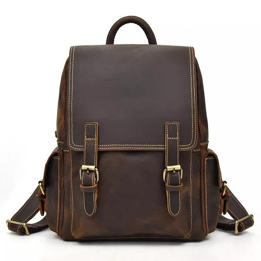 Men's Vintage Crazy Horse Leather Backpack - TIMESQURE