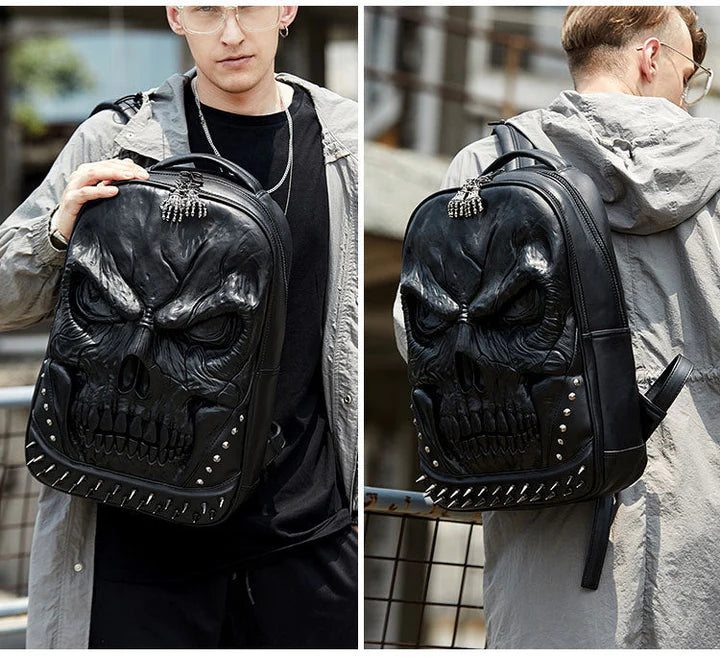 Thick Leather Casual Travel Bag With 3D Skull Design-timesqure