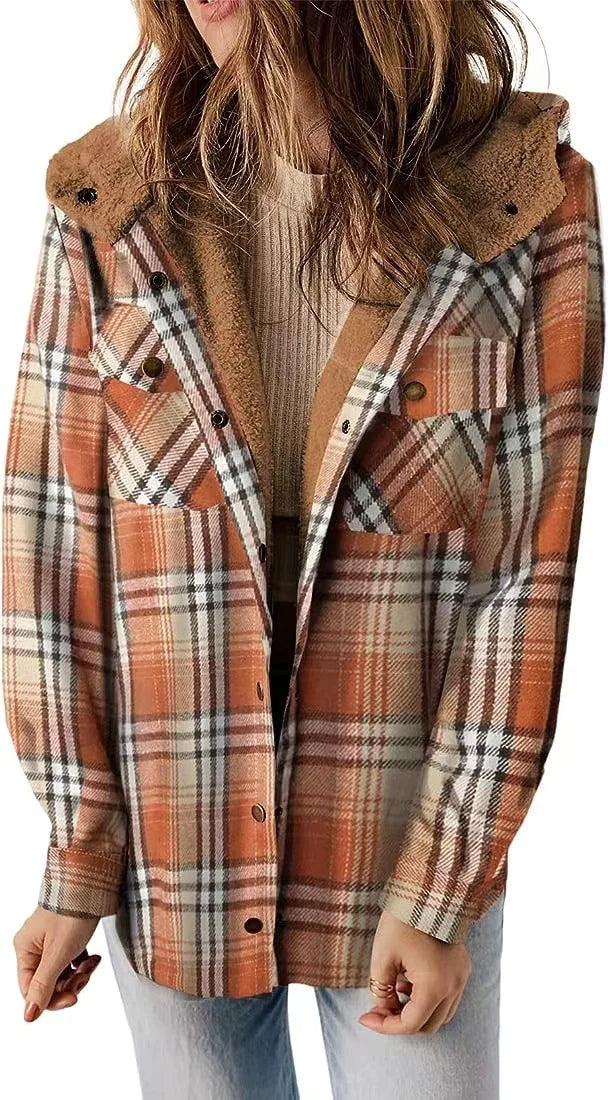 Winter New Casual Plaid Hooded Coat Woman - TIMESQURE